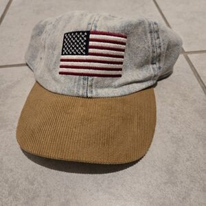 Denim and Tan Cap with American Flag